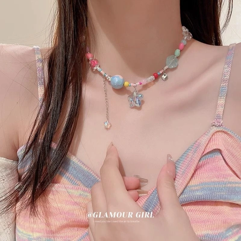 甜酷少女可爱糖果多巴胺串珠项链女夏季辣妹锁骨链小众设计感颈链
