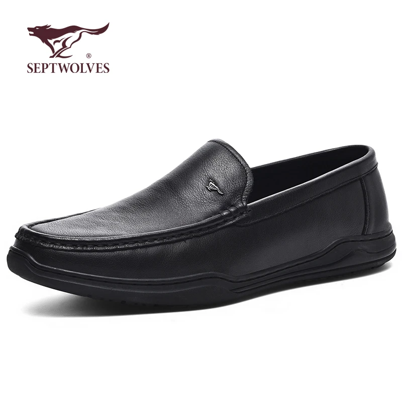 七匹狼男鞋一脚蹬懒人鞋男士真皮头层牛皮2024新款男豆豆鞋乐福鞋