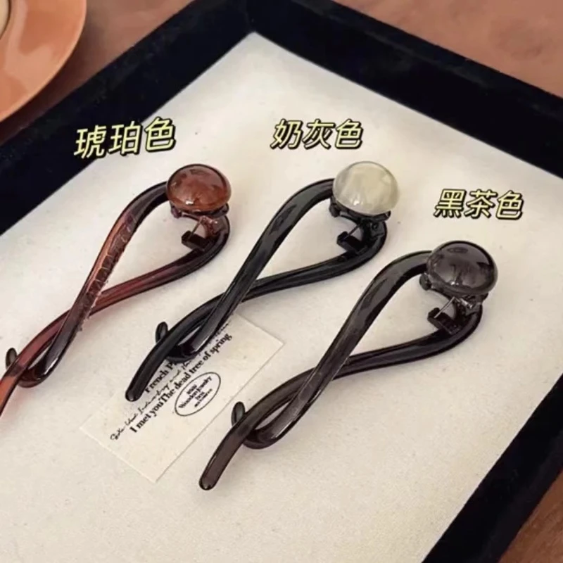 新款复古珍珠一字新款高级扭扭发夹优雅后脑勺扭夹气质发夹头饰