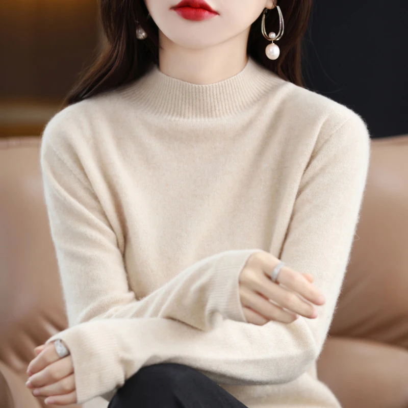 鄂尔多斯市半高领羊毛衫宽松内搭针织打底百搭毛衣女