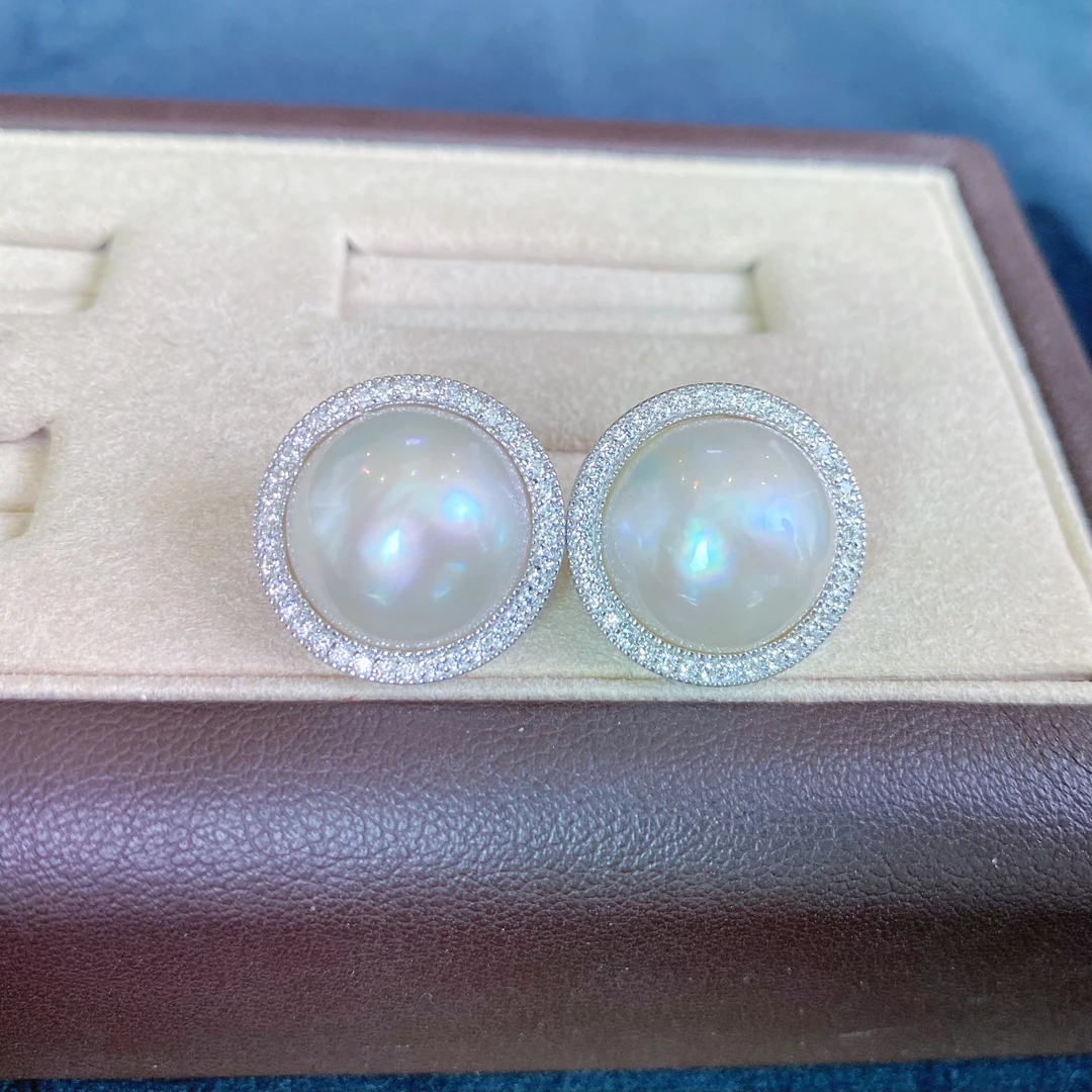 经典时尚百搭款马贝珍珠耳钉13-14mm