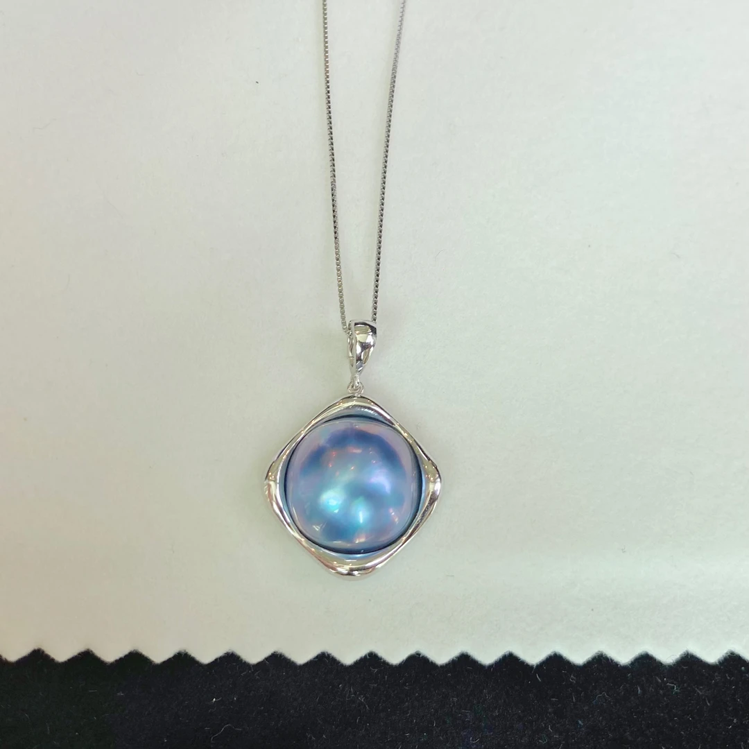 方形星空蓝马贝珍珠吊坠天然無调色15-16mm