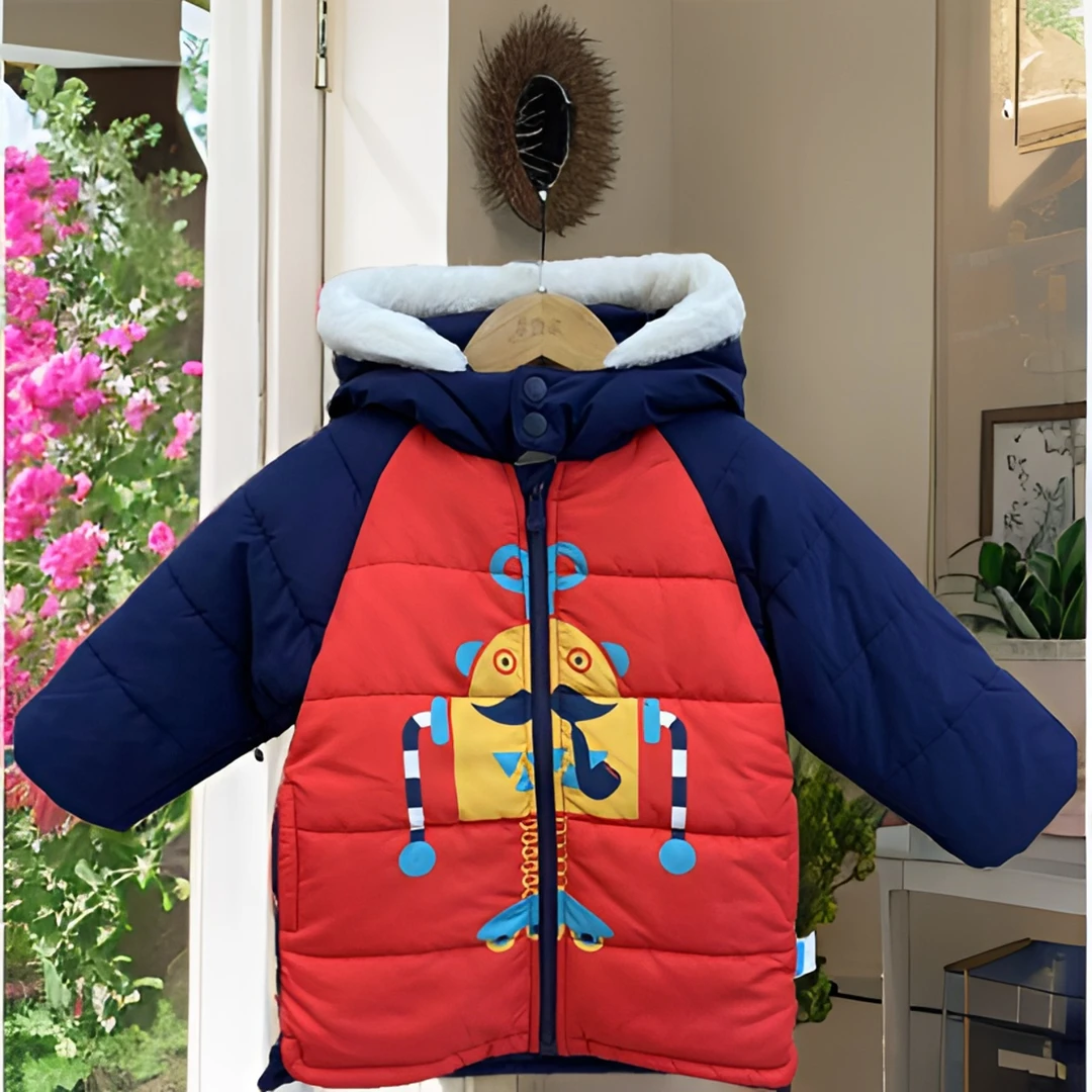 哎麻麻高品质6041603男童加绒连帽保暖棉服长款百搭舒适洋气时尚