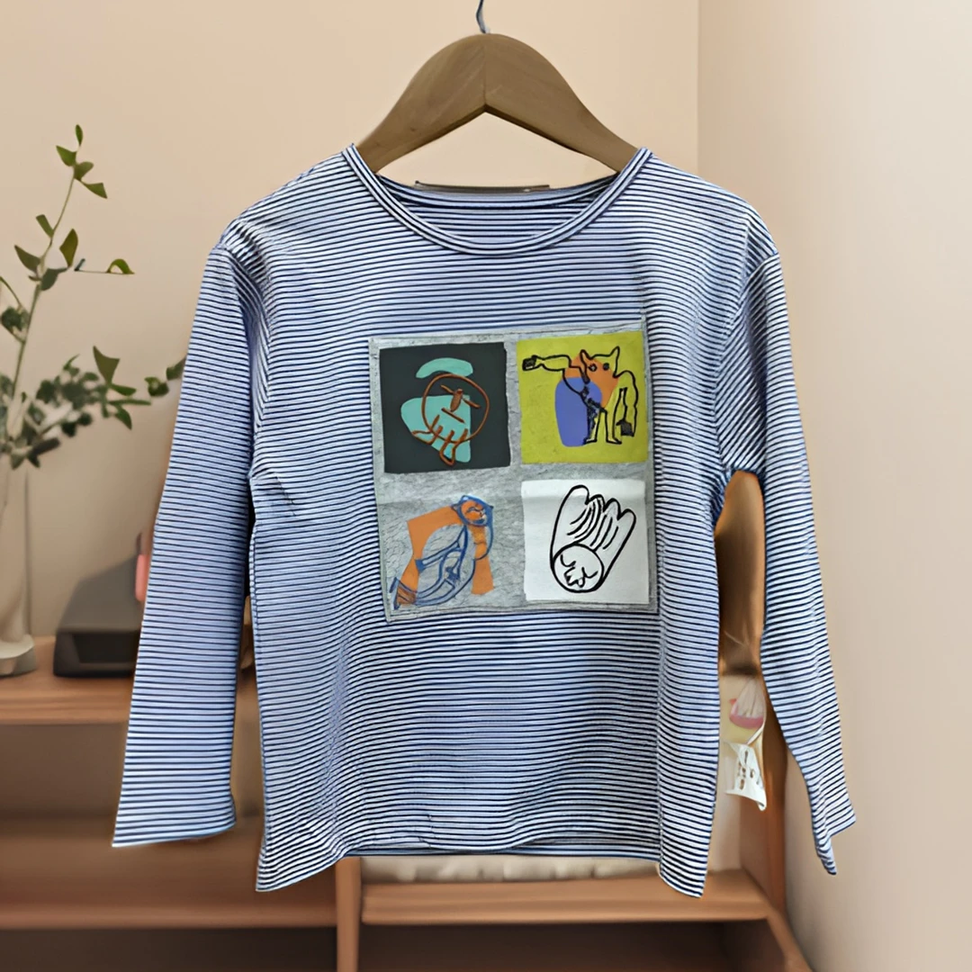 哎麻麻高品质9111106男童条纹纯棉休闲时尚圆领上衣舒适百搭洋气