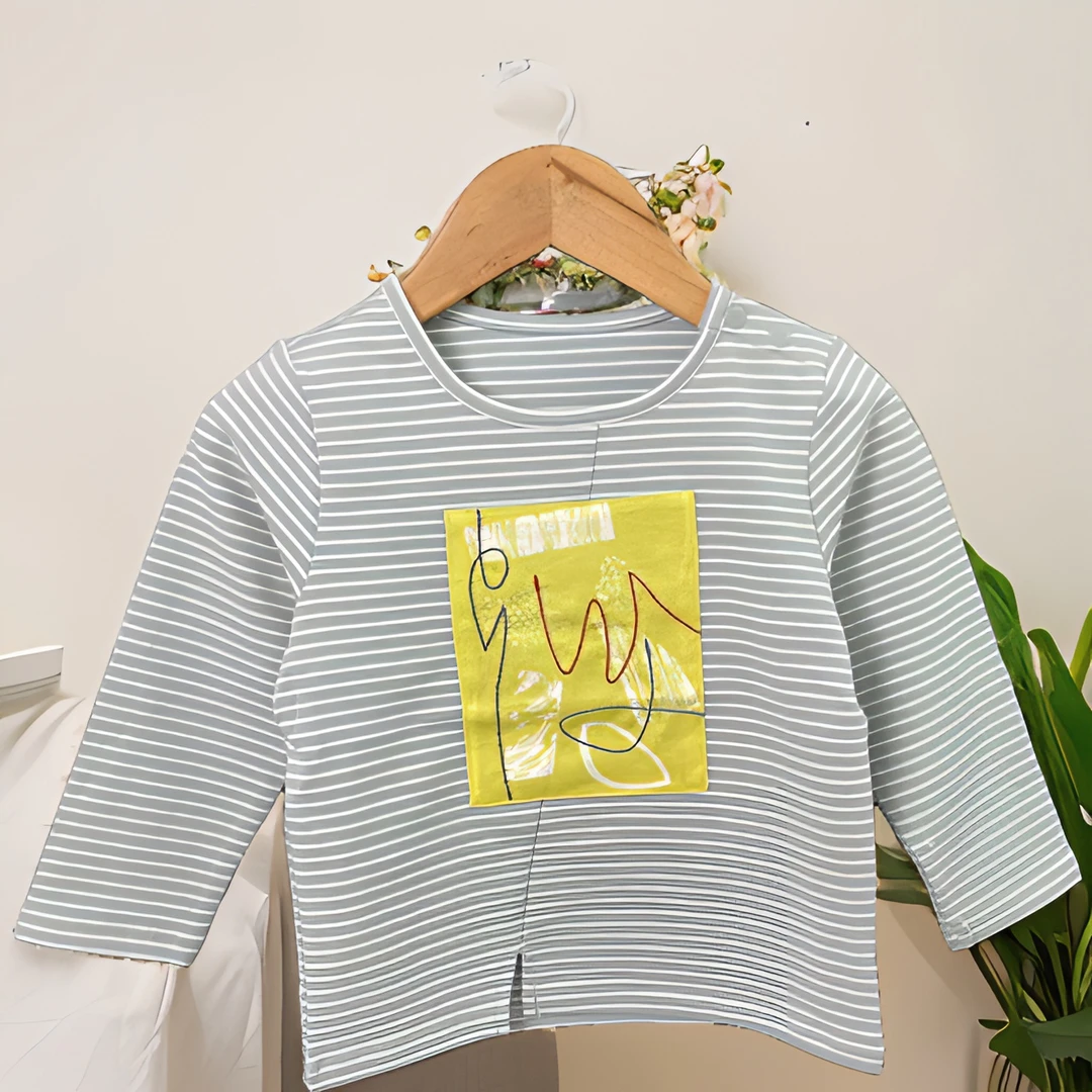 爱麻麻9011108条纹T恤打底日韩森系棉麻风童装帅气小男孩时髦秋装