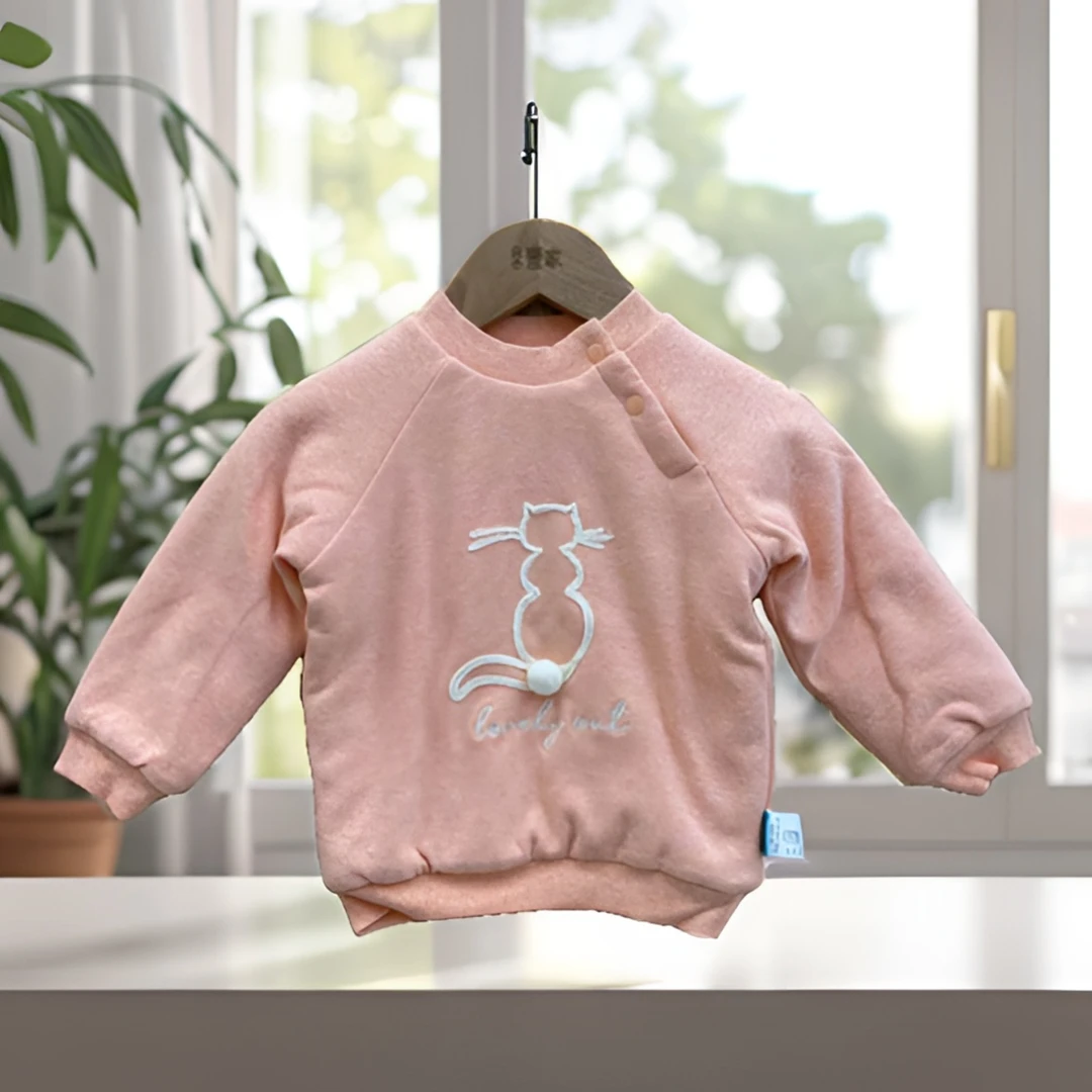 优儿宝贝1042116加厚夹棉保暖卫衣日韩森系棉麻可爱超萌儿童衣服