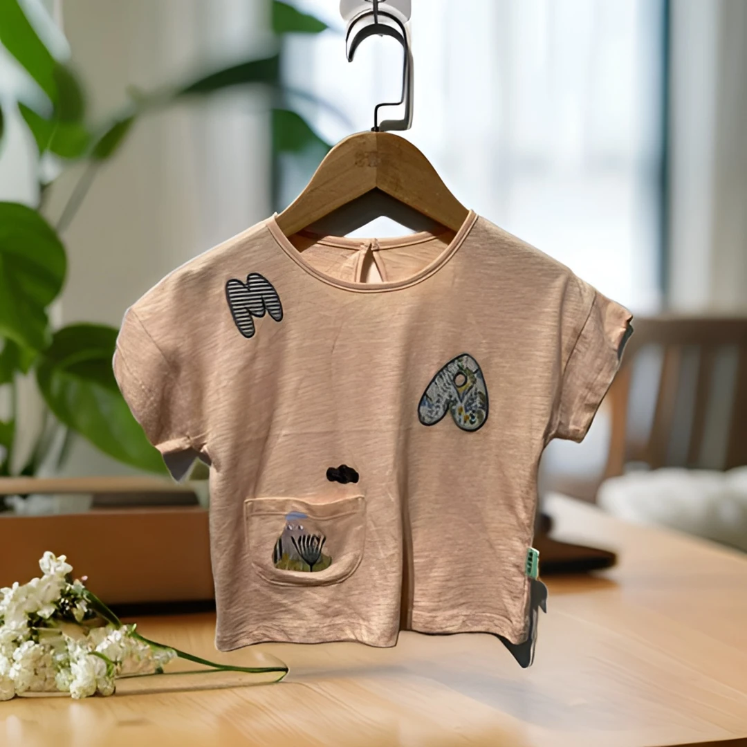 哎麻麻高品质9022177儿童上衣女童夏季印花小童圆领时尚针织夏款