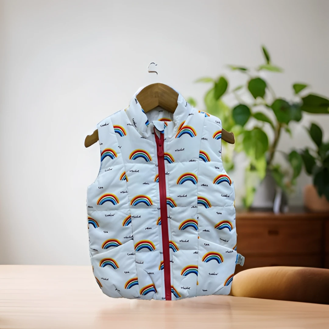 哎麻麻高品质6032401冬季保暖马甲童装彩虹洋气百搭时尚舒适卡通