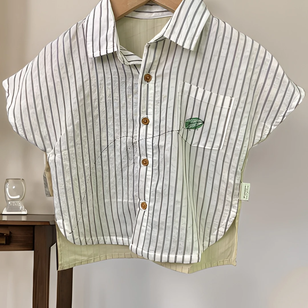 哎麻麻高品质9021265儿童衬衫短袖男童时尚休闲夏季条纹潮流韩版