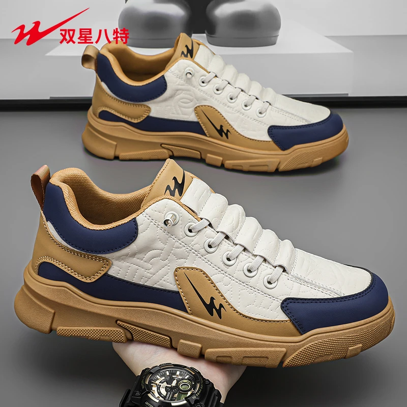 双星秋款皮面免系一脚蹬运动鞋潮流时尚百搭休闲鞋工作软底劳保鞋