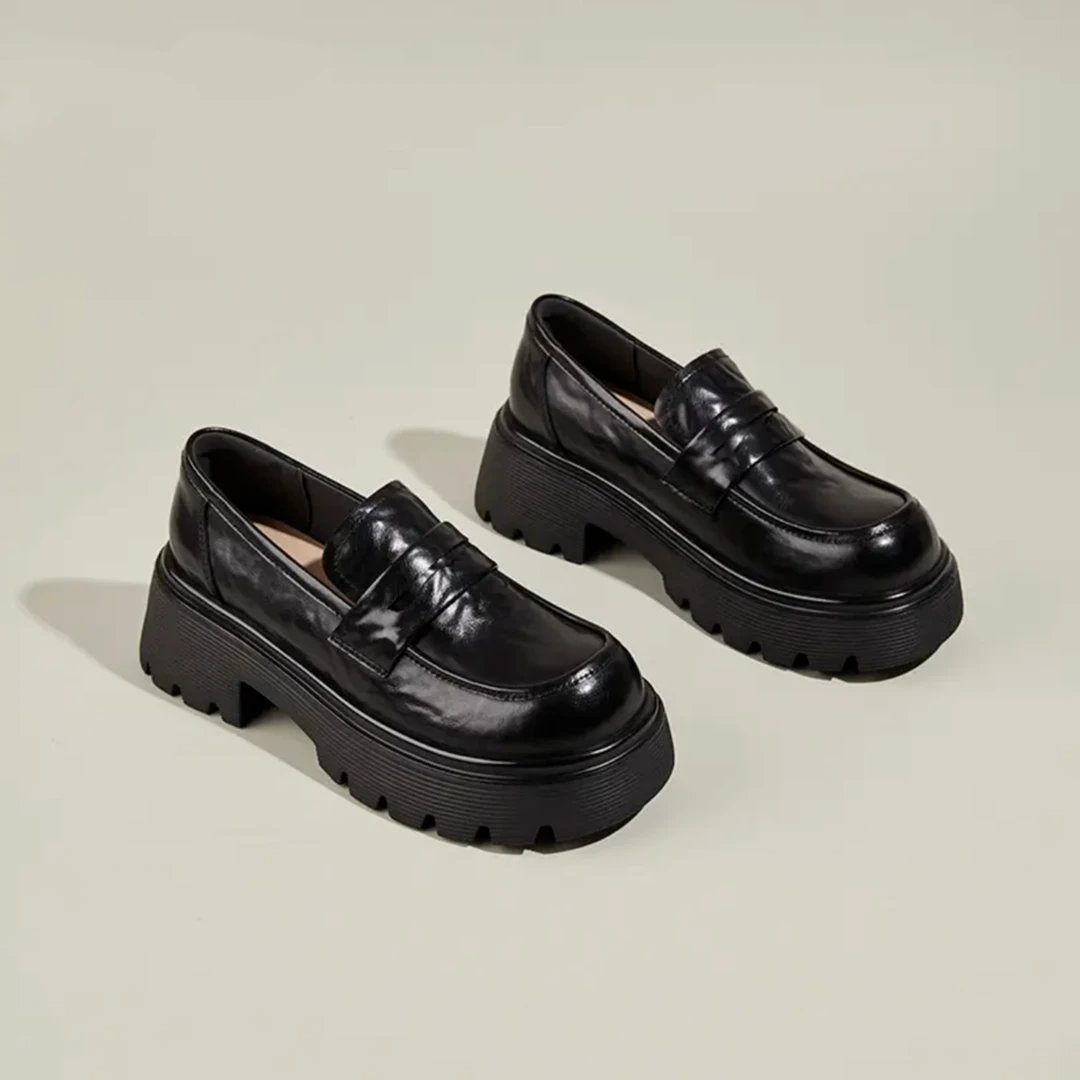 XUZHI煦芝 厚底乐福鞋女2024新款秋季百搭单鞋一脚蹬小皮鞋9902