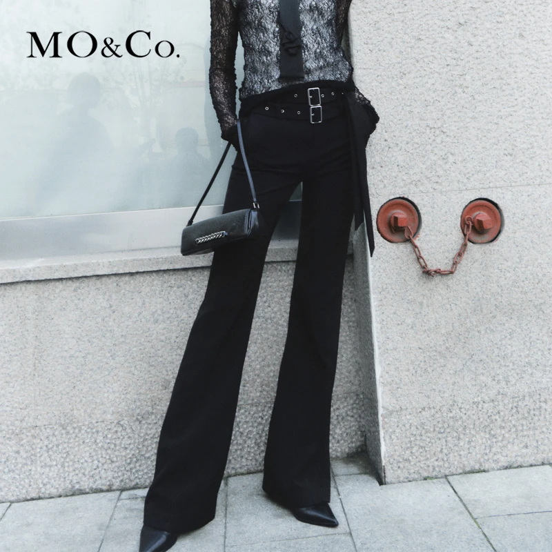 MOCO中低腰双腰头直筒微喇弹力休闲裤附腰带MBD1PATT03