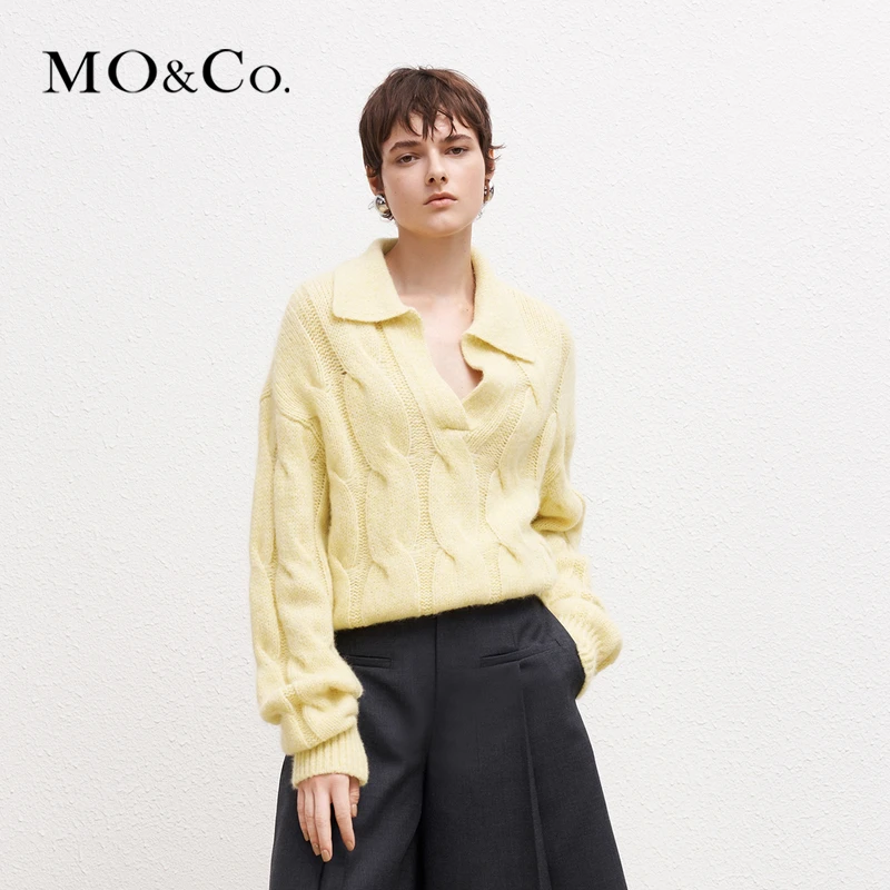 MOCO冬季羊驼毛混纺POLO领宽松毛衣宽松针织衫MBB4SWT012