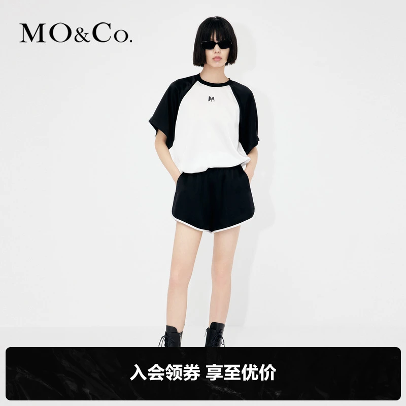 MOCO夏季复古美式撞色醋酸混纺短袖圆领T恤风感波粒MBC2TOP025