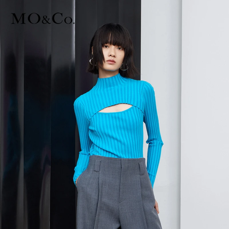 MOCO秋季半高领镂空坑条时尚针织衫MBB3SWT032