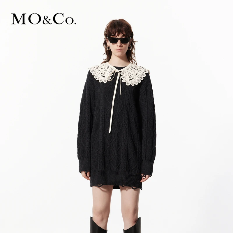 【防寒】MOCO秋绵羊毛牦牛绒毛衣连衣裙附装饰领MBC3DRS061