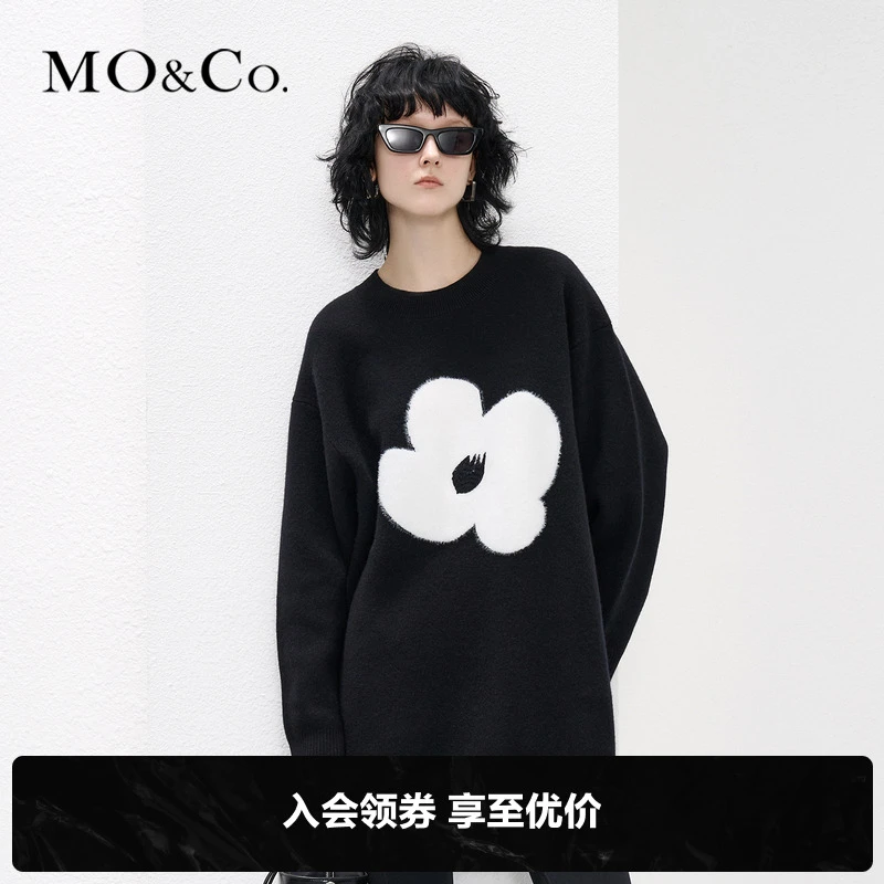 【防寒】MOCO时尚休闲艺术花卉毛衣连衣裙MBC1DRS033