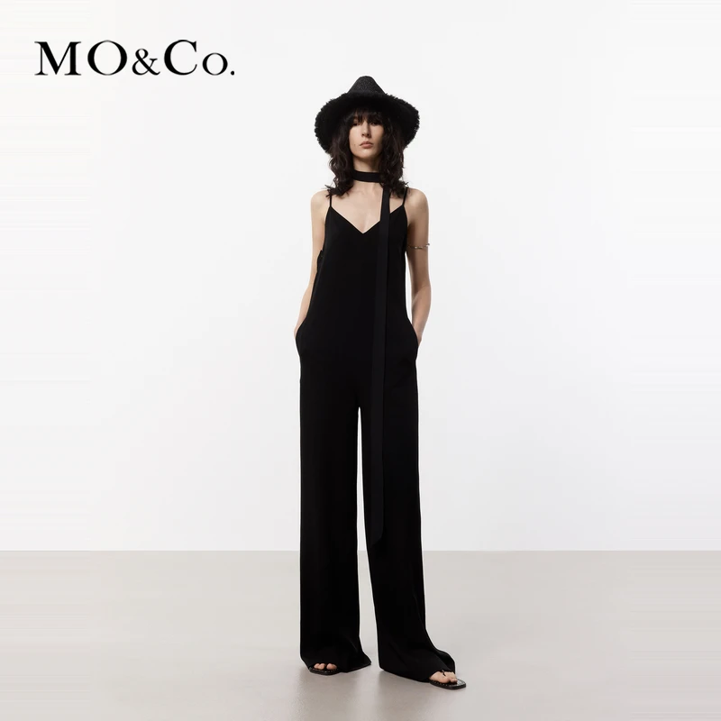MOCO夏独立领带V领吊带连体裤阔腿裤休闲裤MBD2JPS005