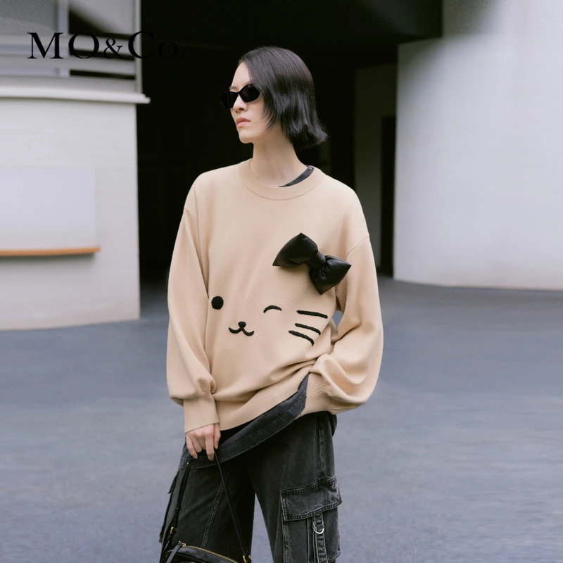 MOCO春可拆蝴蝶结绵羊毛混纺宽松毛衣MBC1SWT031