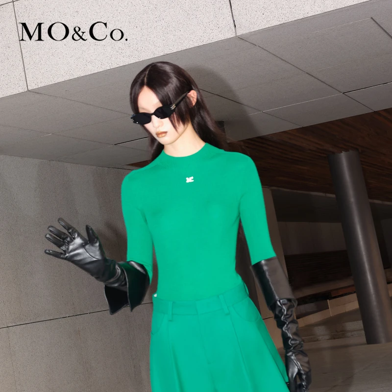 MOCO冬季MC刺绣修身绵羊毛时尚针织衫打底衫MBB4SWT032