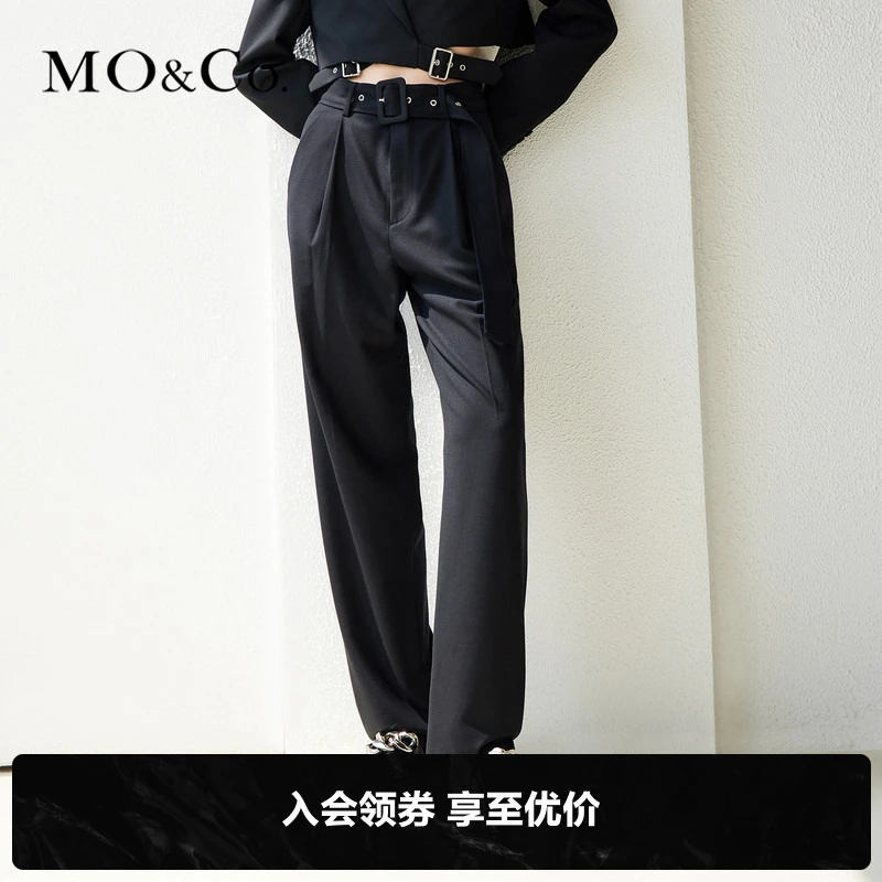 MOCO春季方扣腰带混纺简约宽松休闲裤MBB1PAT013