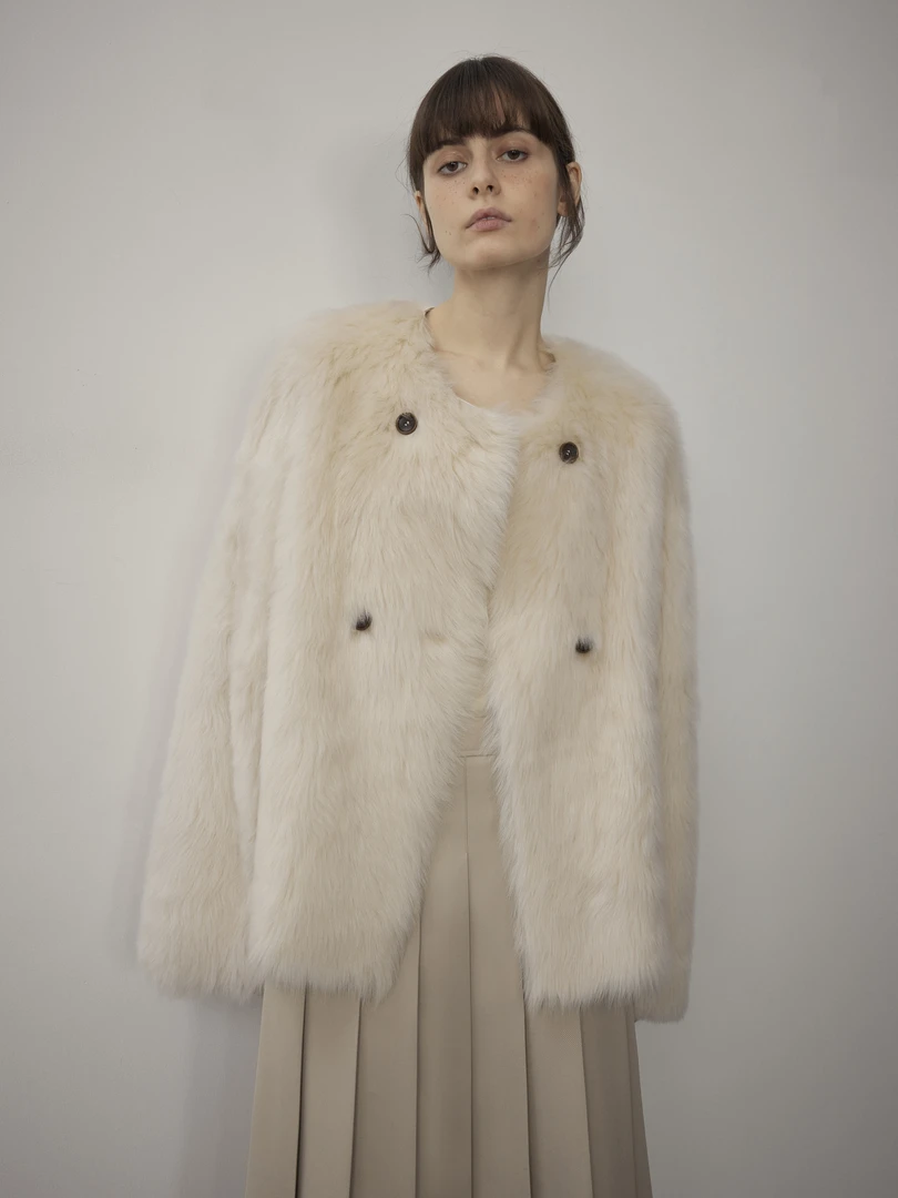 元一Letrans格尼塔 托斯卡纳皮毛一体外套女2023冬季新款黑色皮草