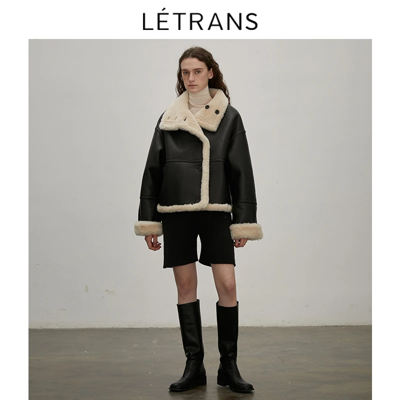 【元一Letrans 】 牧野游人双面穿机车羊剪绒女短款皮草皮毛一体