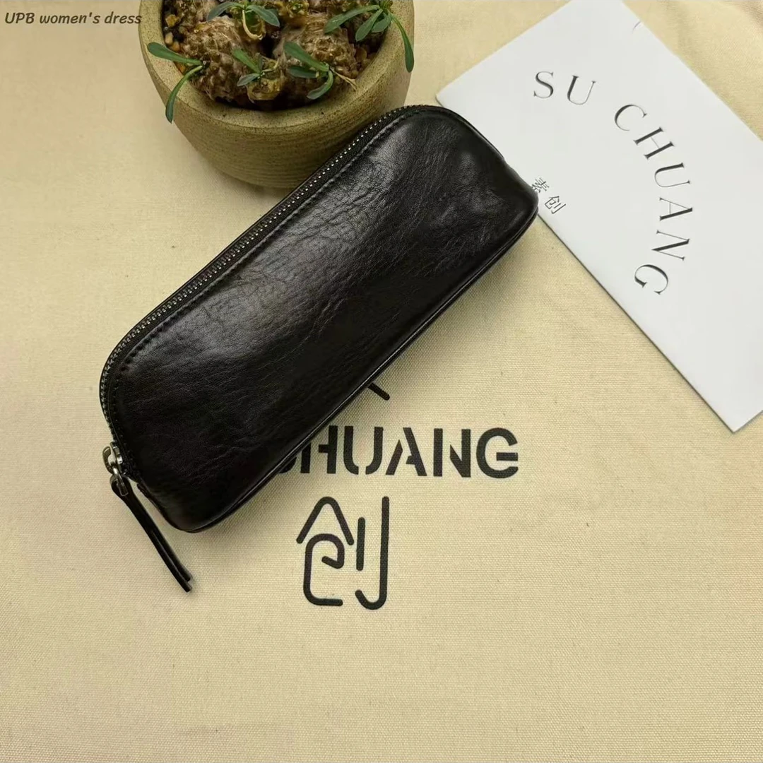 【素创-牛皮笔袋包】树膏头层牛皮通勤便携笔袋包SG60198