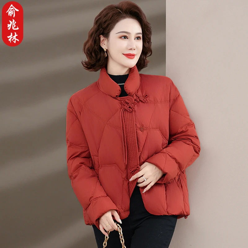 俞兆林新中式妈妈冬装羽绒棉服国风棉衣外套中老年人女轻薄小棉袄