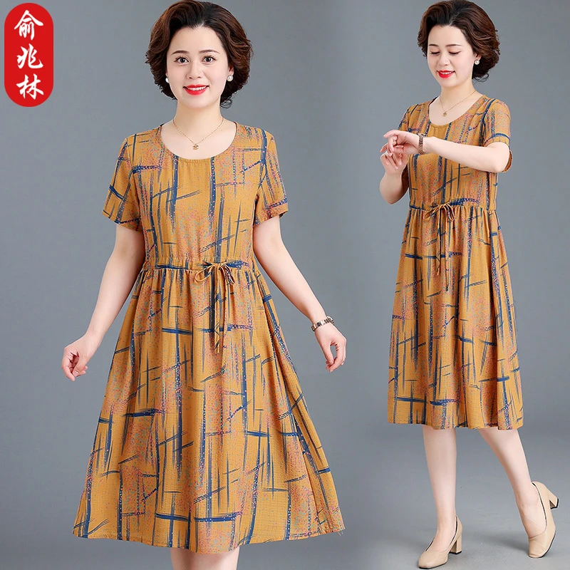 俞兆林中老年女装夏季连衣裙宽松显瘦中年妈妈夏装短袖气质长裙子