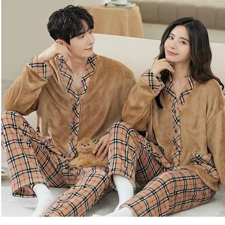 情侣睡衣女冬加厚女士保暖法兰绒秋冬天男士家居服001