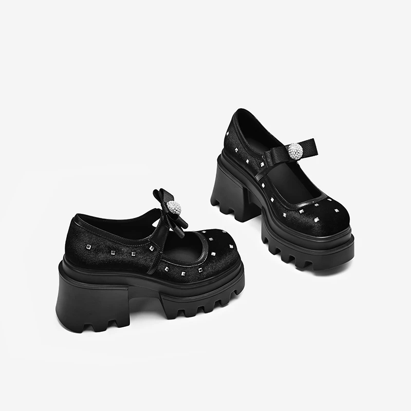 英伦风时尚粗跟厚底单鞋2025春秋法式小众设计师百搭真皮高跟鞋女