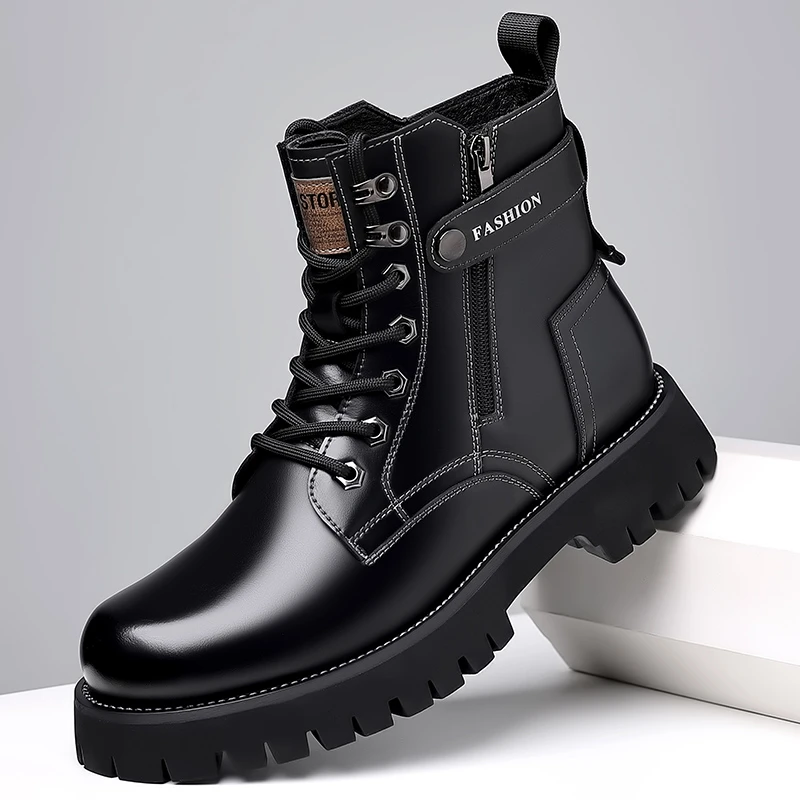 真皮厚底增高马丁靴男士特种兵作战靴冬季新款加绒保暖羊毛工装靴