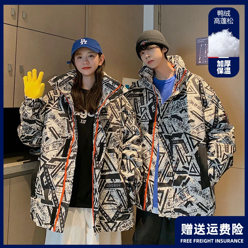 THOM BUHERO冬季新款羽绒服加厚情侣男女防风保暖立领印花外套潮