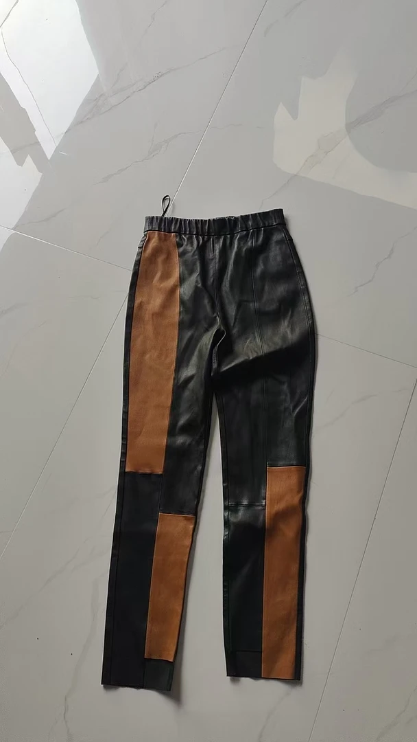 FJ  a1630 菲姐时尚宽松设计感小众高腰美式休闲皮裤