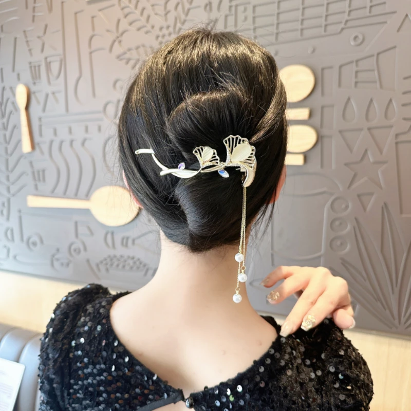 彬妮奢新款国风流苏银杏叶盘发扭扭夹子夹气精致盘发器发夹香蕉夹