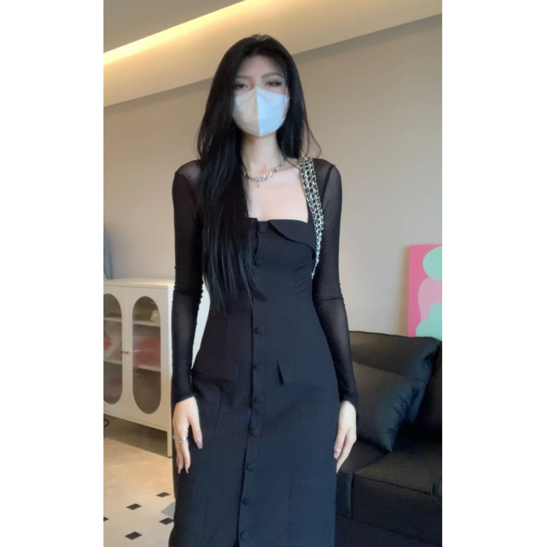 【黄一白OneWhite】"黑色诱惑“欧若风连衣裙气质赫本风宴会连衣裙