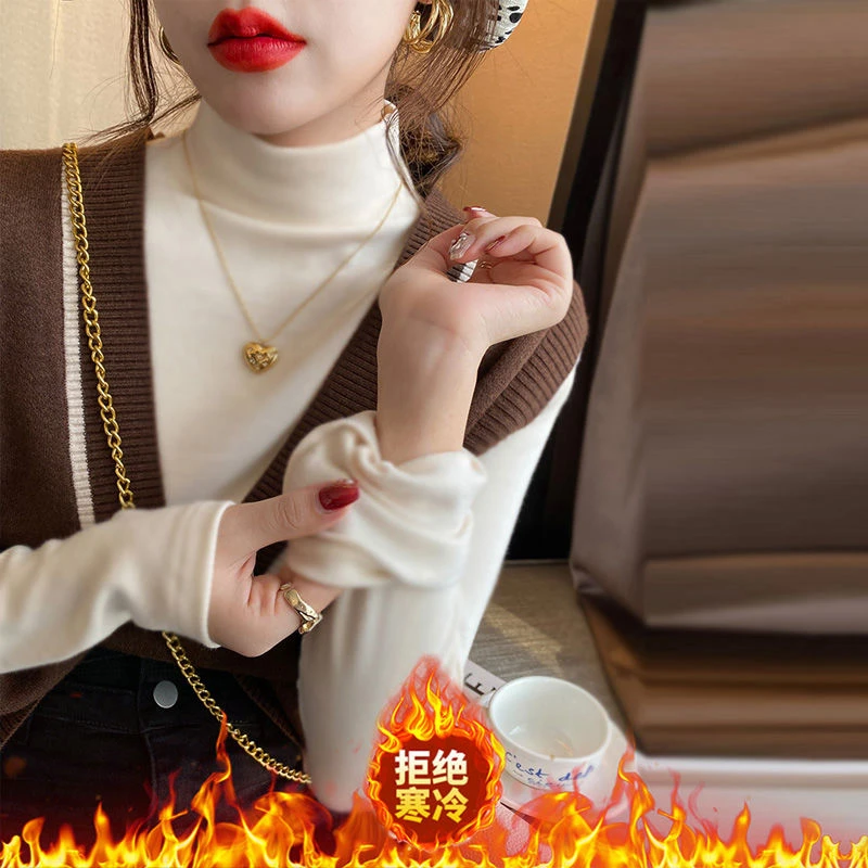 德绒显瘦半高领保暖打底衫女外穿秋冬新款内搭洋气加厚长袖上衣潮