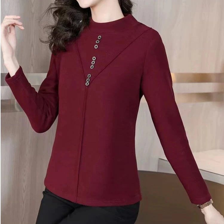 秋冬款德绒新款女时尚显瘦洋气气质简约宽松打底妈妈保暖上衣女潮