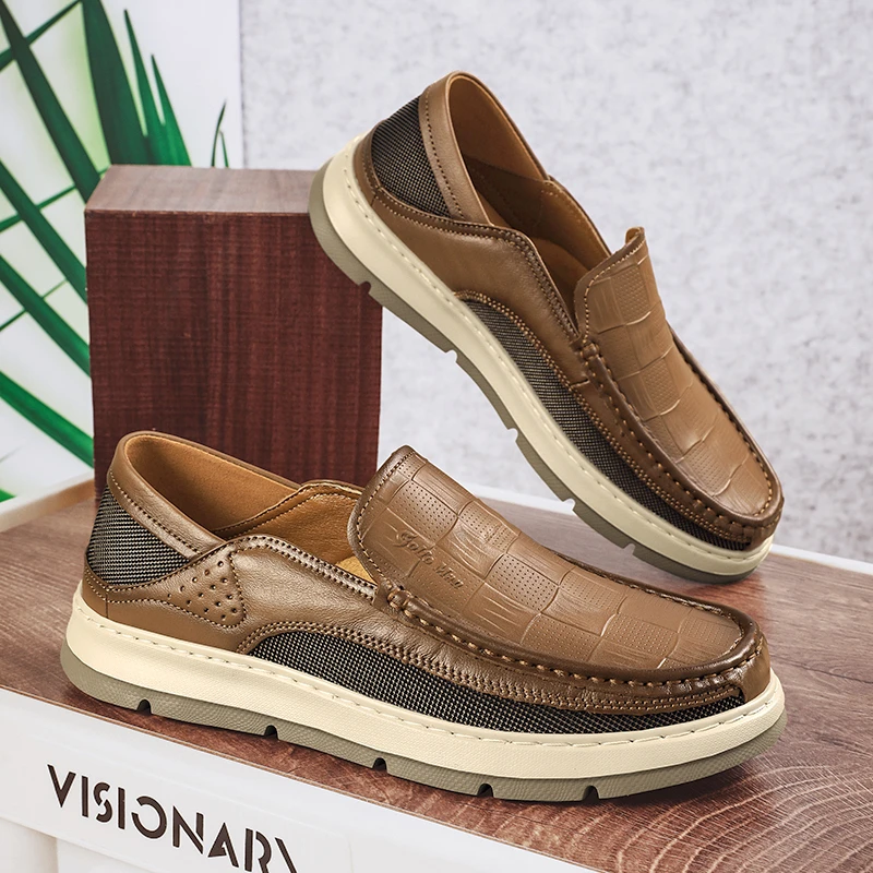 【头层牛皮】2024秋季新款网面透气真皮头层牛皮防滑皮鞋G9A130