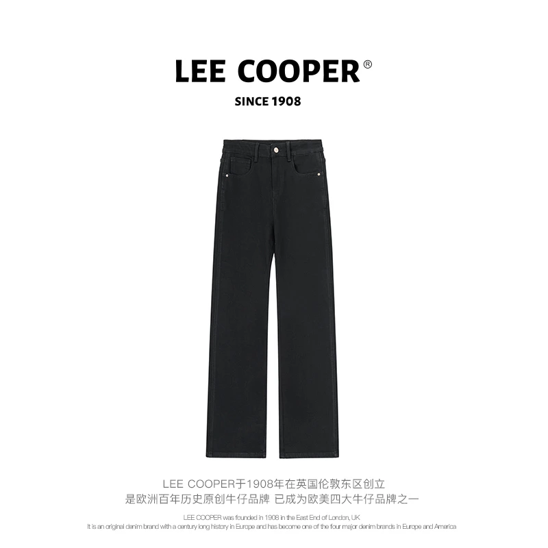 【经典有型】Lee Cooper高腰直筒牛仔裤女秋冬加绒显瘦窄版阔腿长裤