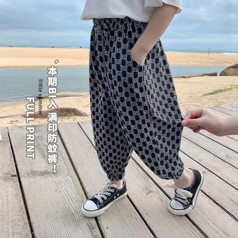 儿童防蚊裤夏季2023新款男童薄款冰丝长裤宝宝洋气夏季灯笼裤外穿