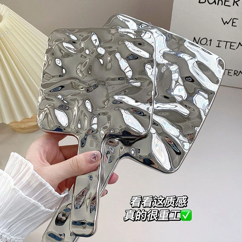 手持便携化妆镜波纹镜可爱女生宿舍便携式简约质感复古梳妆小镜子