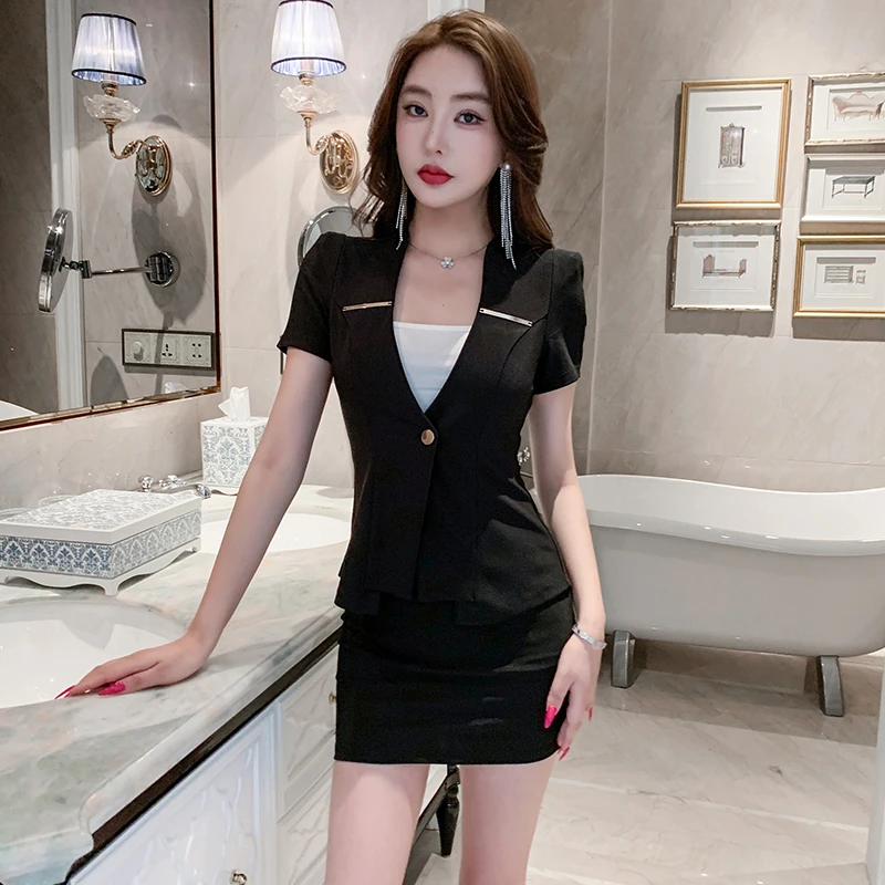 酒店前台高级感职业西装套装裙女新款收腰显瘦美容足疗技师工作服