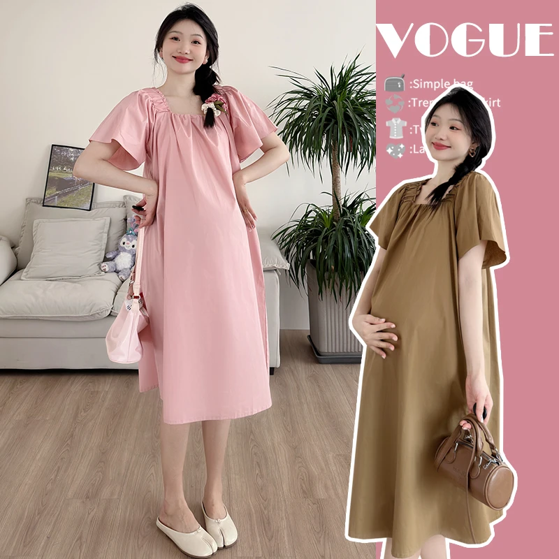 孕妇装2024夏季大码宽松辣妈孕妇连衣裙韩版宽松显瘦薄款孕妇装潮