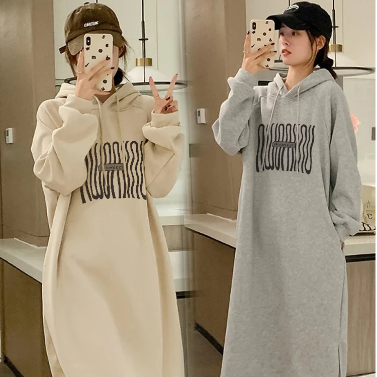 孕妇秋装连衣裙时尚连帽卫衣裙秋冬宽松大码秋款2025新款孕妈妈秋