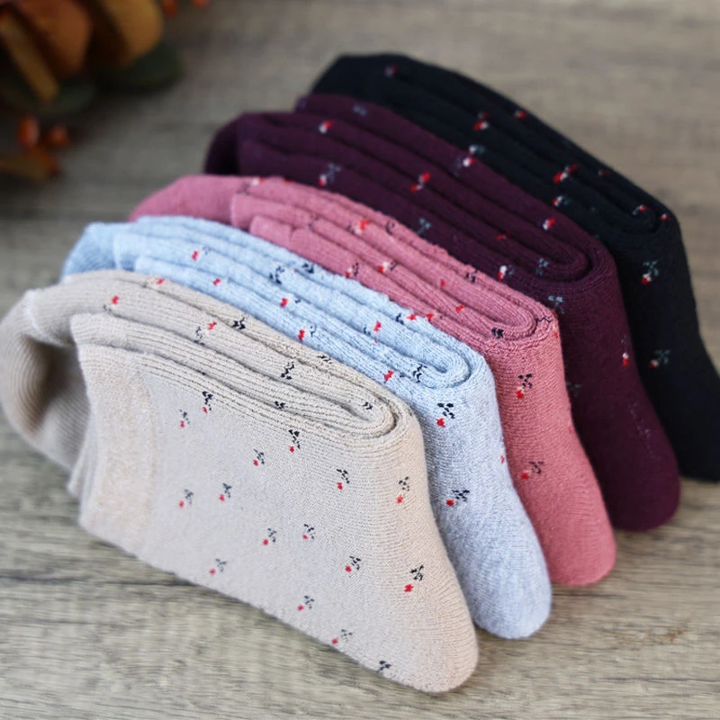 小碎花长袜子女士冬天加绒加厚毛圈袜秋冬季保暖毛巾袜中筒袜女袜