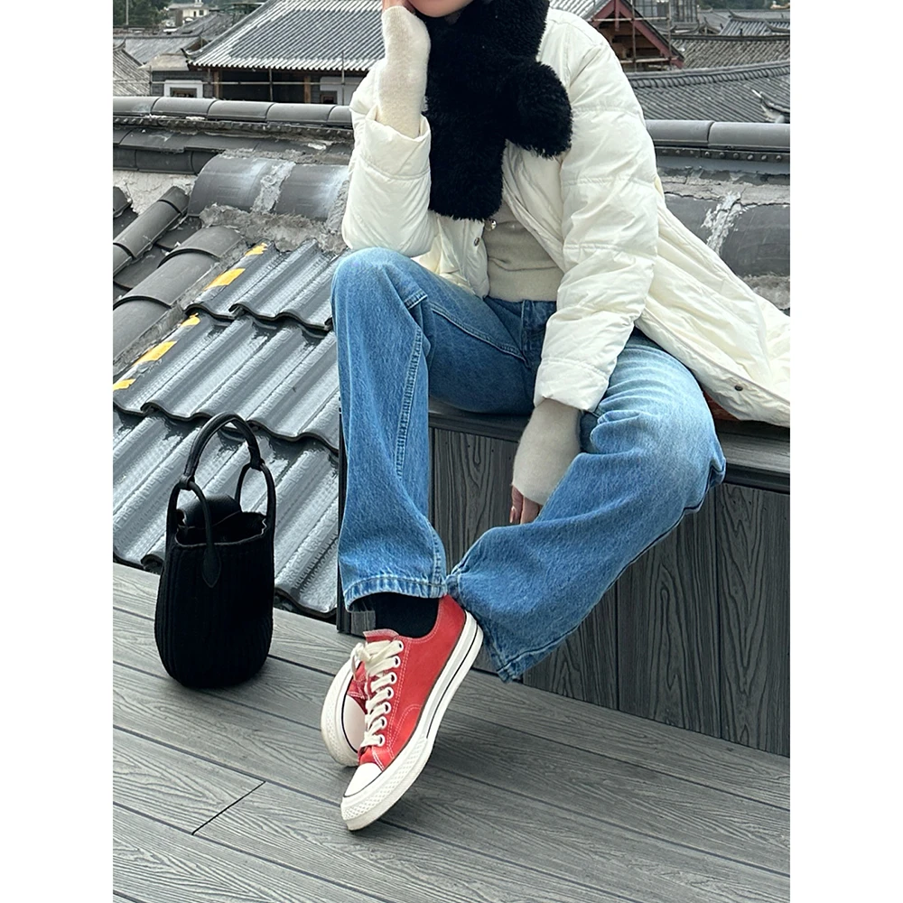 SHIIEELL【猫须马吉】复古猫须蓝洗水百搭通勤小直筒牛仔裤女Z8300