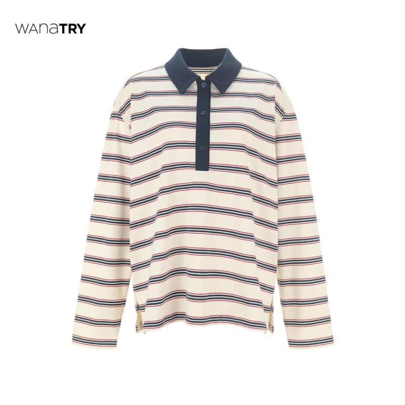 【直播专享】Wana Try红蓝条纹宽松翻领polo衫（早秋新品）