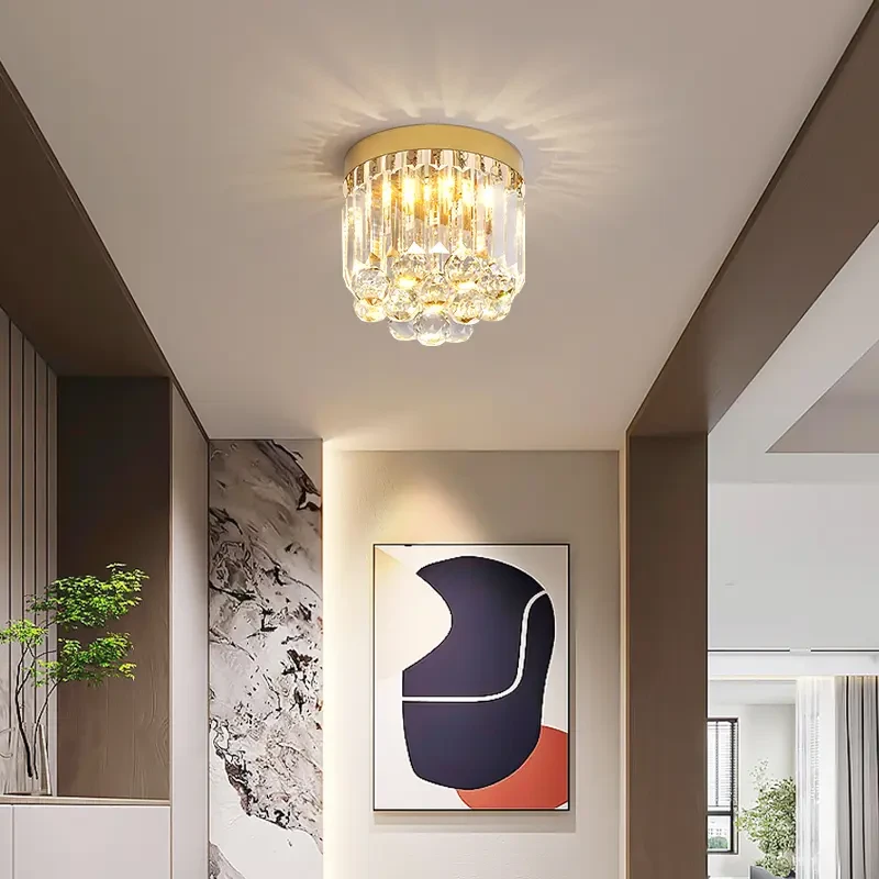 现代轻奢玄关过道水晶吸顶灯护眼节能衣帽间入户简约阳台走廊灯具